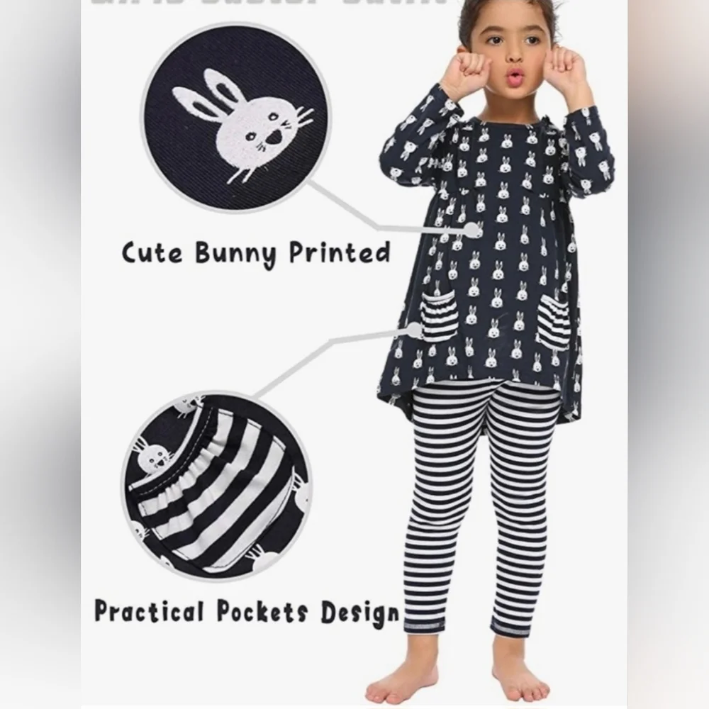 NWT Arshiner Girls Matching Bunny Outfit. Size 160 (Runs Super Small)